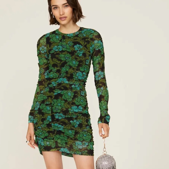 Rachel Comey Dresses & Skirts - Womens Rachel Comey Gant Long Sleeve Mini Dress Mesh clubbing Green/Black Floral